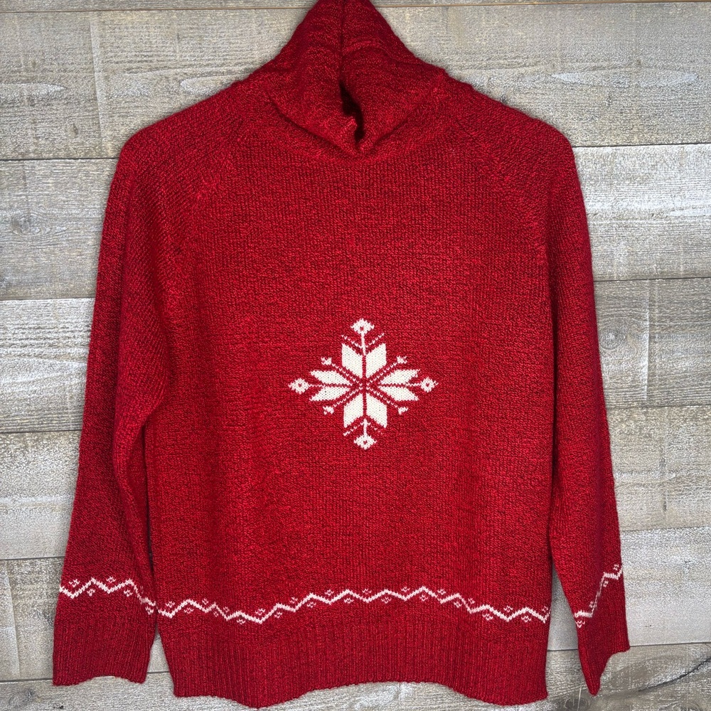 Carolyn Taylor NWT red acrylic snowflake holiday Christmas sweater turtleneck